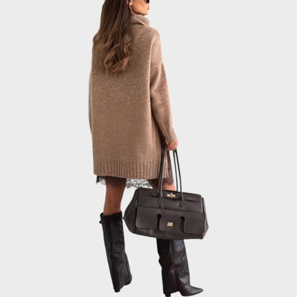 Oversized Sweater Dress Women Turtleneck Long Sleeve