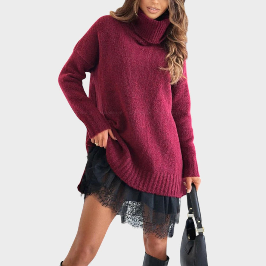 Oversized Sweater Dress Women Turtleneck Long Sleeve