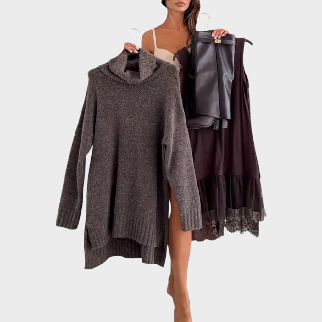 Oversized Sweater Dress Women Turtleneck Long Sleeve