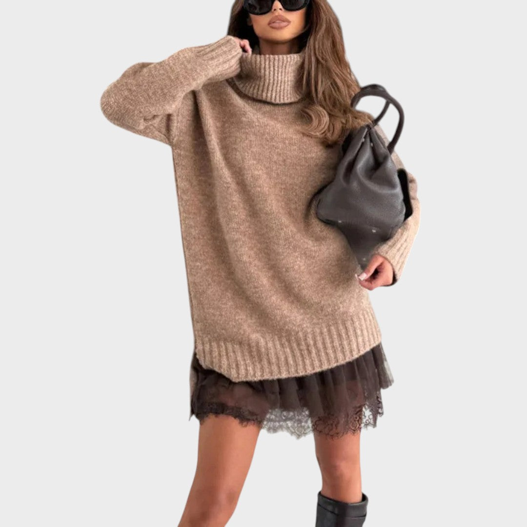 Oversized Sweater Dress Women Turtleneck Long Sleeve
