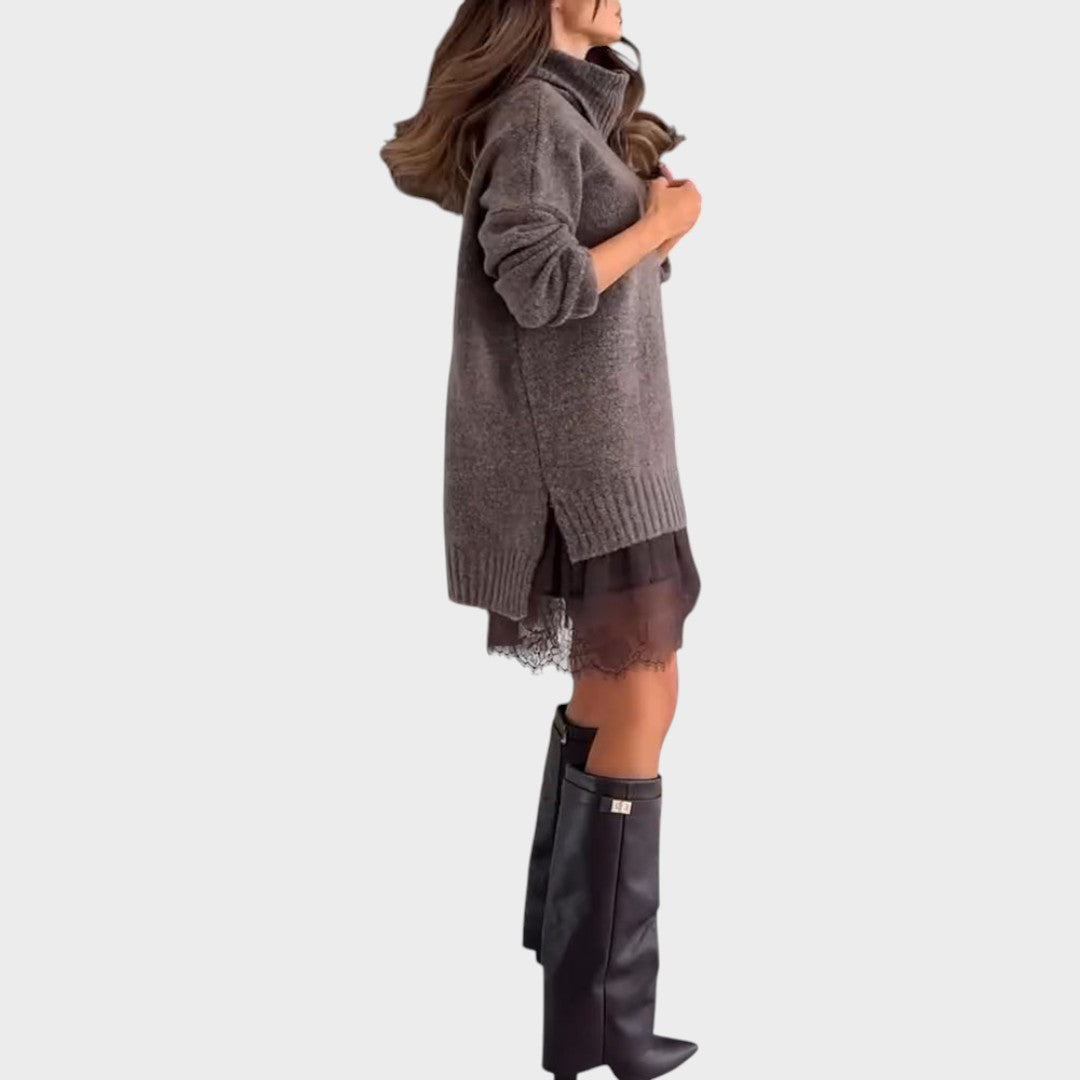 Oversized Sweater Dress Women Turtleneck Long Sleeve