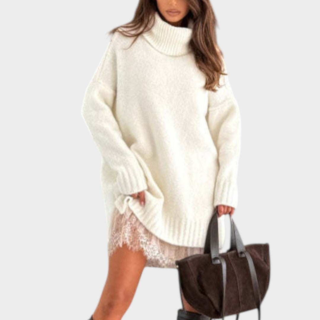 Oversized Sweater Dress Women Turtleneck Long Sleeve