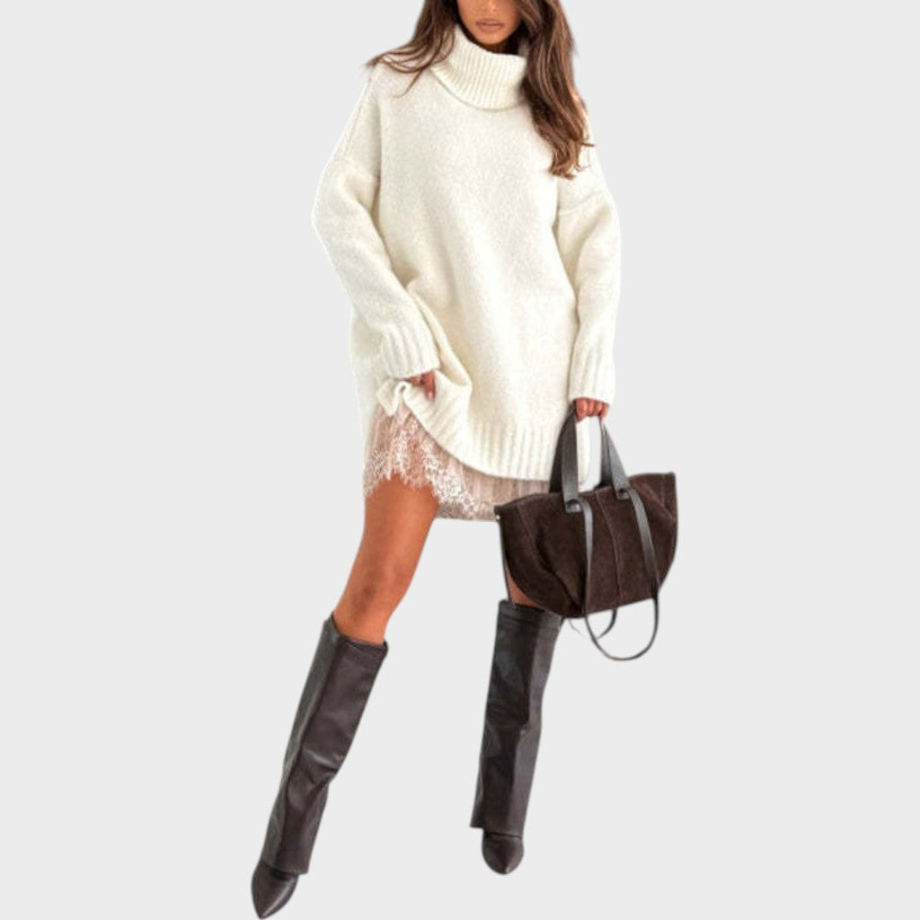 Oversized Sweater Dress Women Turtleneck Long Sleeve