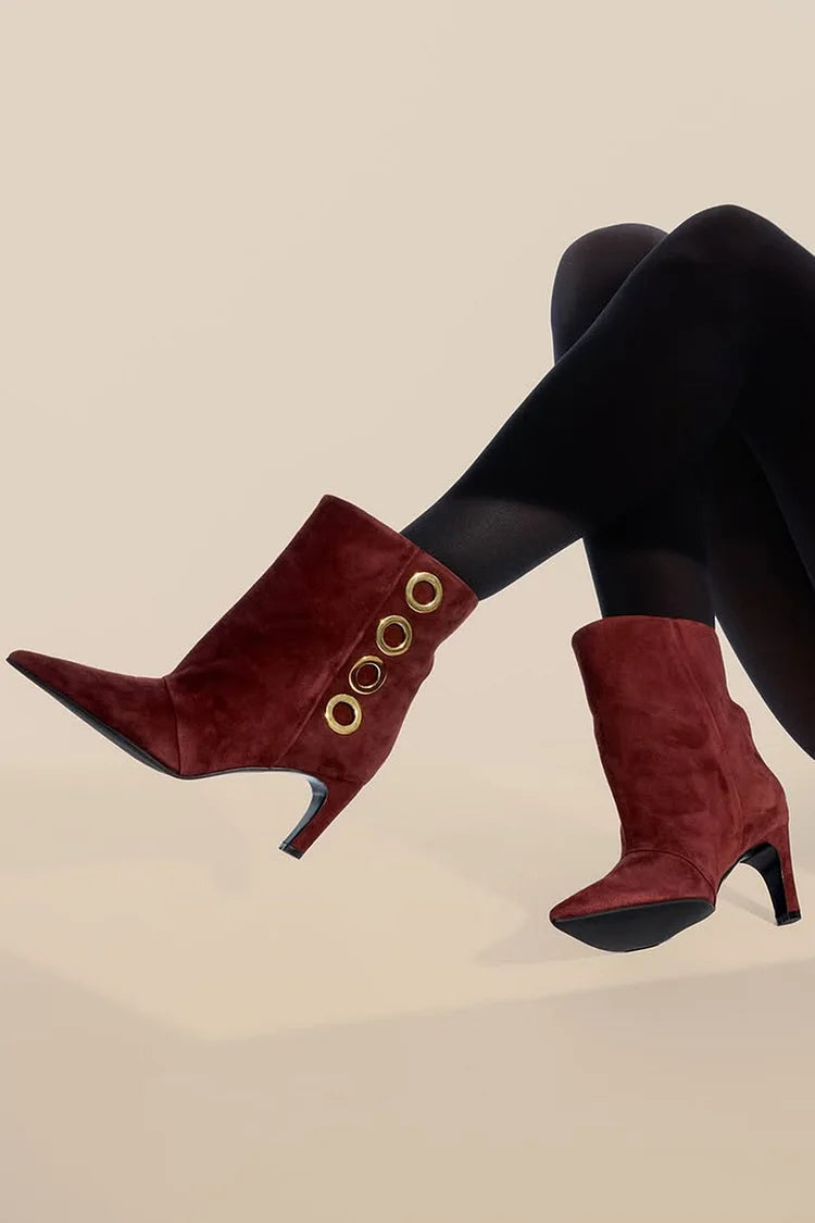 Ankle Boots Women, Burgundy Suede with Pointed Toe