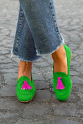 Antonia Green Loafers with Fuchsia Fringe