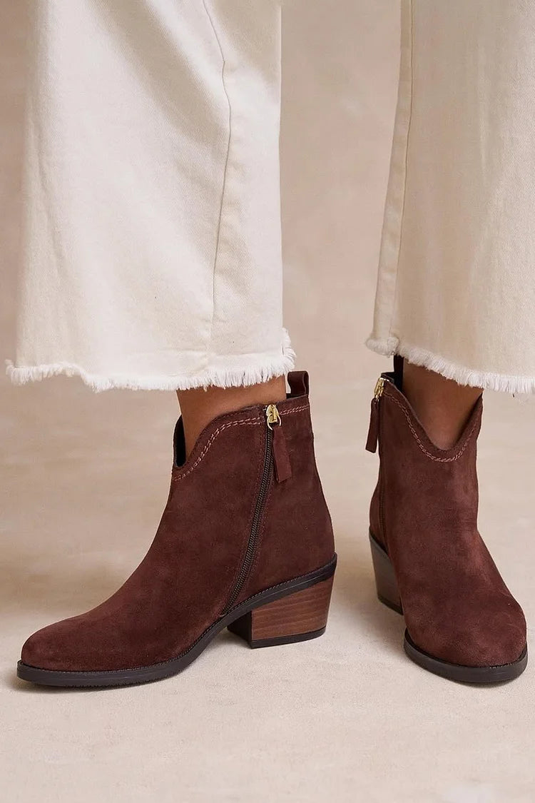 Women's Dark Brown Suede Ankle Boots – Elegant