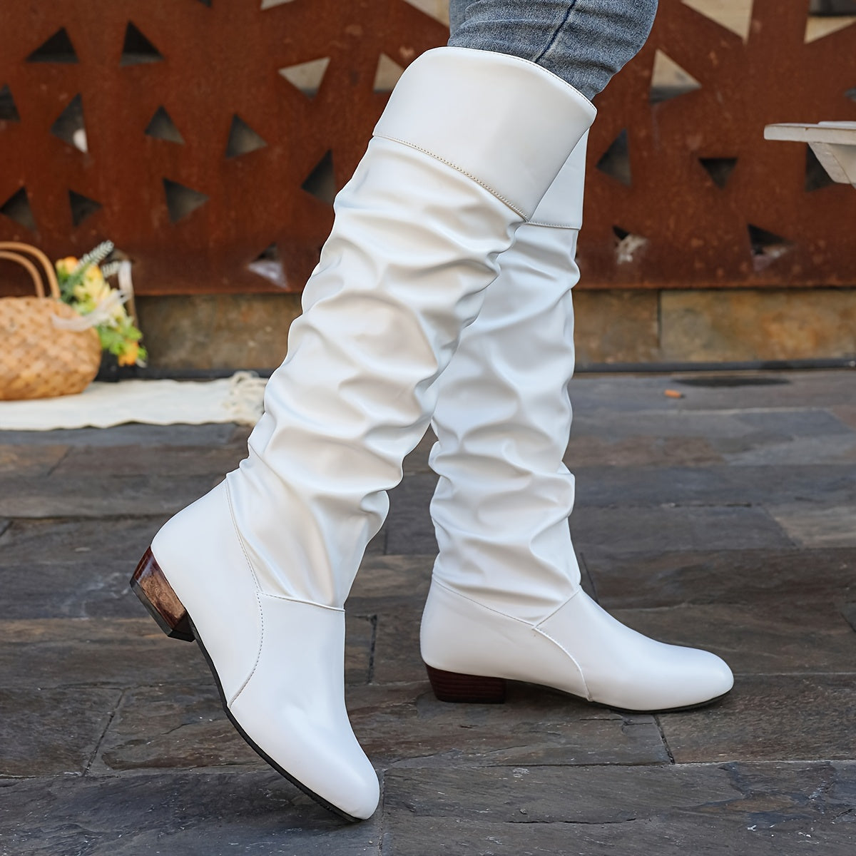 Knee High Boots Women Slouch Block Heel
