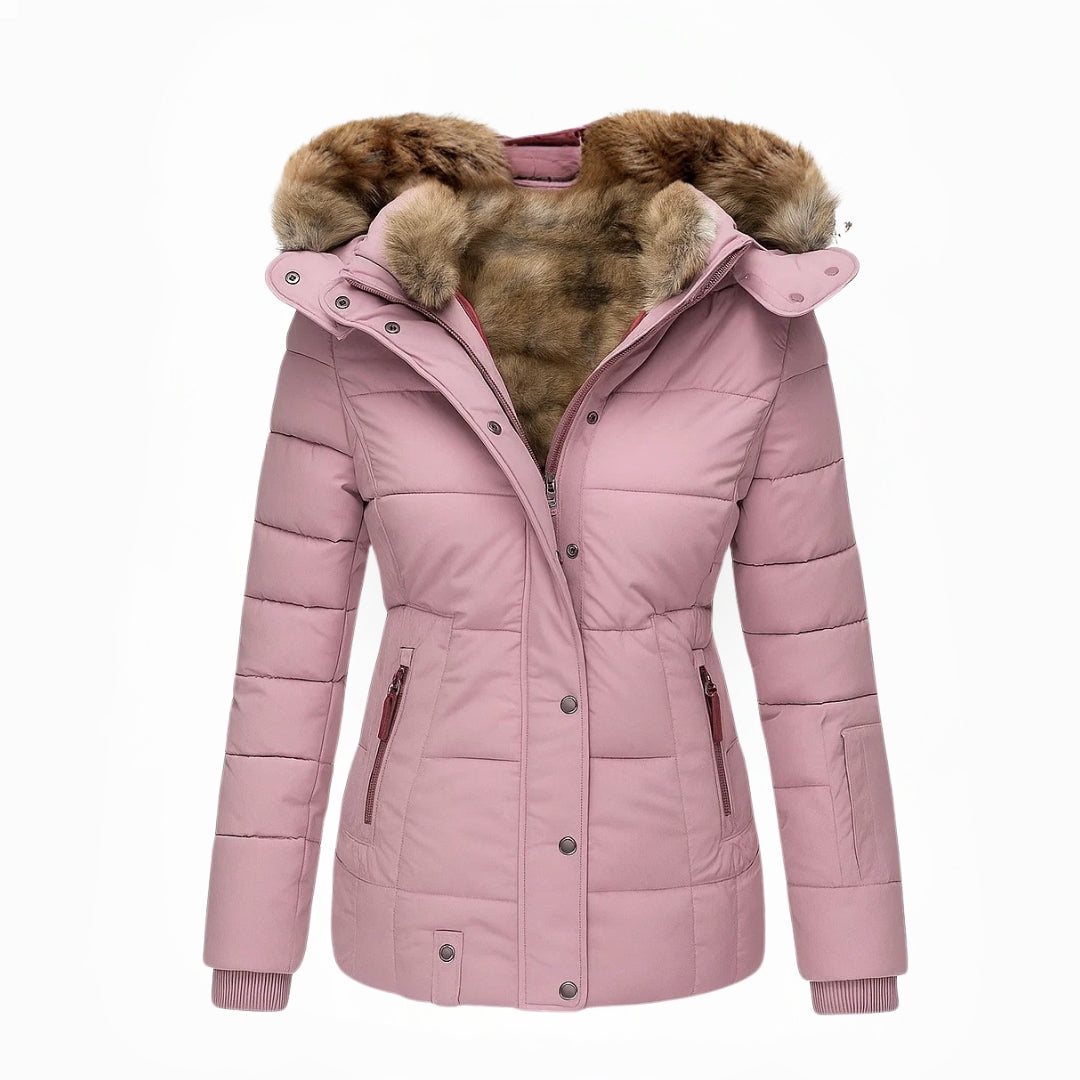 Women's Black Winter Coat, Warm Fur-Lined