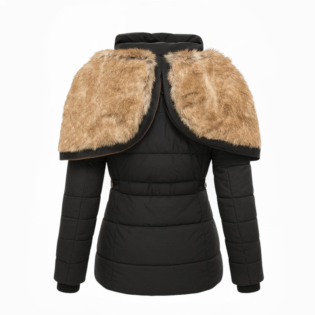 Women's Black Winter Coat, Warm Fur-Lined