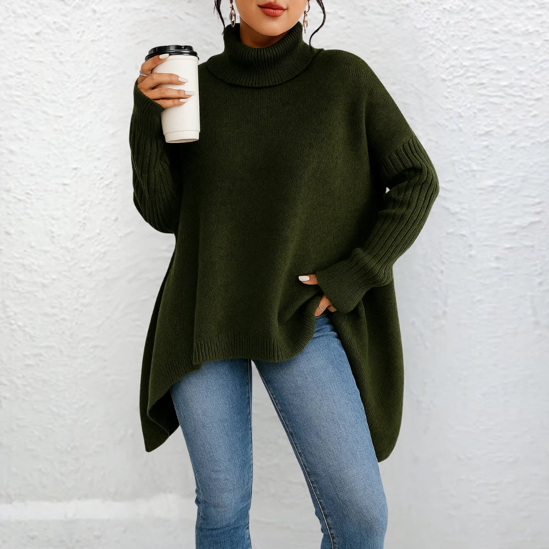 Women's Beige Turtleneck Sweater, Relaxed Fit