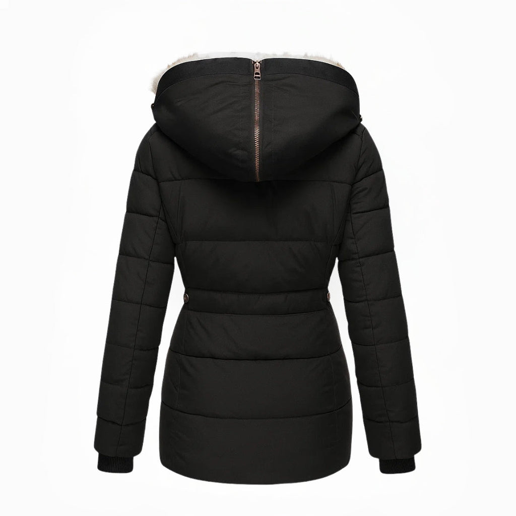 Women's Black Winter Coat, Warm Fur-Lined