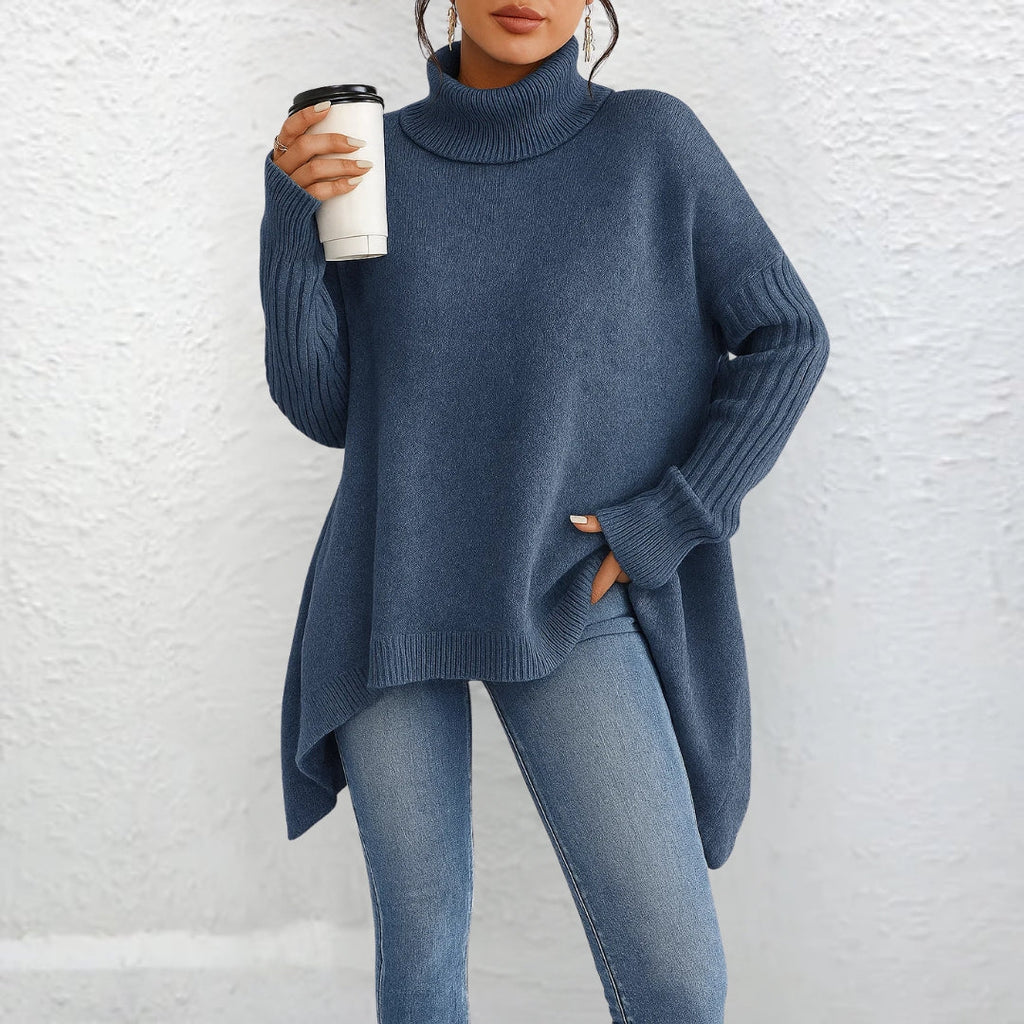 Women's Beige Turtleneck Sweater, Relaxed Fit