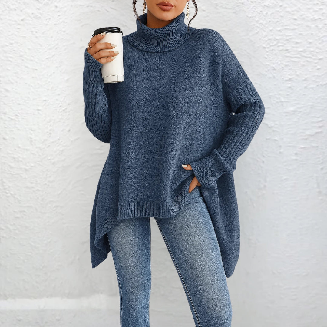 Women's Beige Turtleneck Sweater, Relaxed Fit