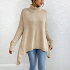 Women's Beige Turtleneck Sweater, Relaxed Fit