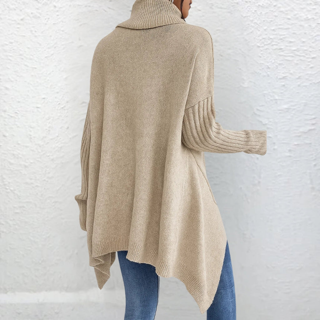 Women's Beige Turtleneck Sweater, Relaxed Fit