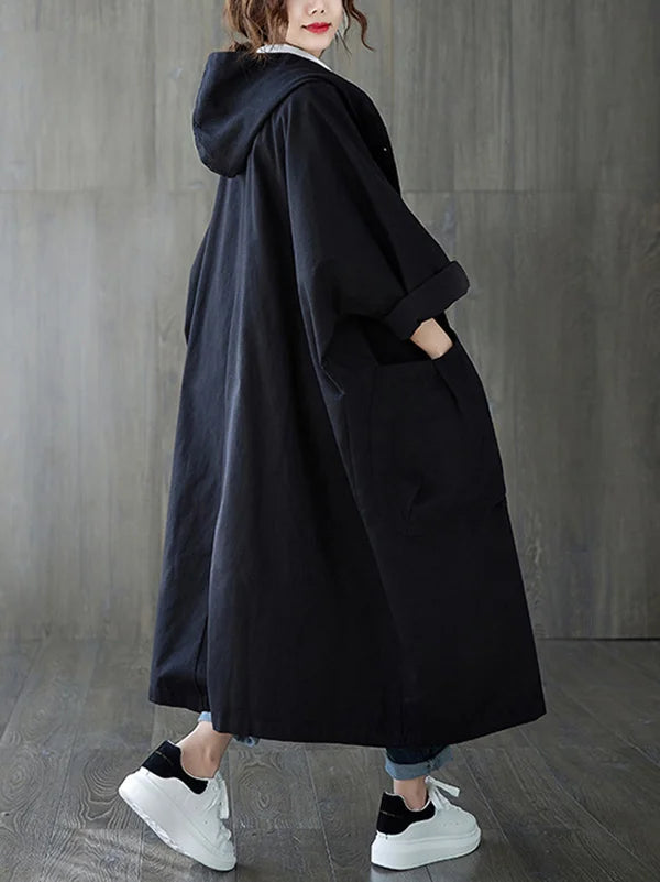 Women's Long Oversized Coat in Beige, Relaxed Fit