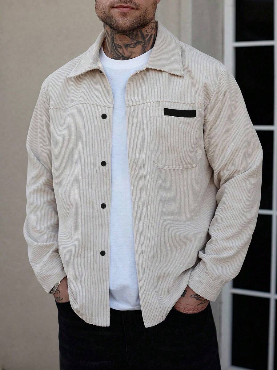 Men's Corduroy Shirt Jacket, Overshirt with Chest Pockets