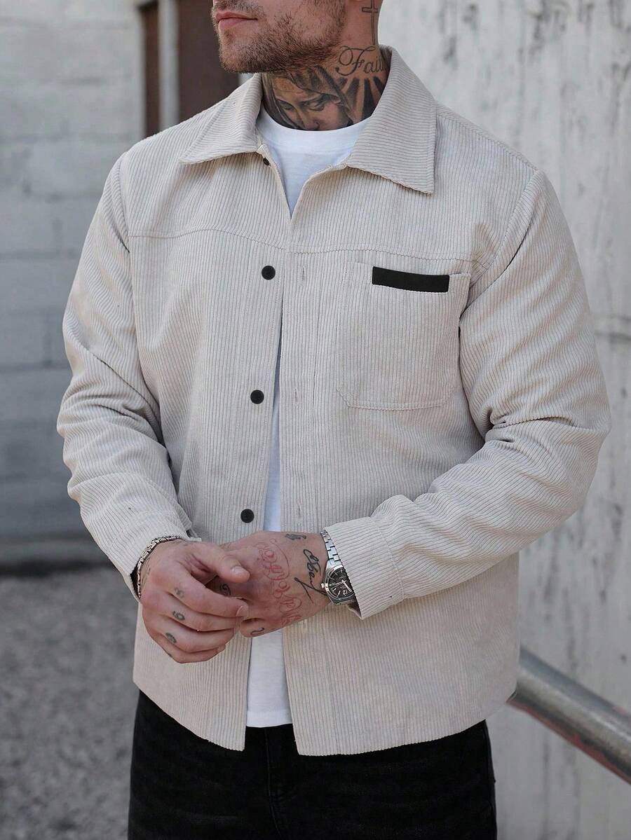 Men's Corduroy Shirt Jacket, Overshirt with Chest Pockets