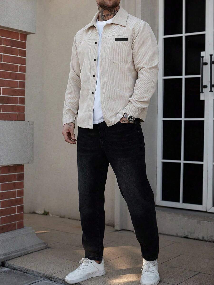 Men's Corduroy Shirt Jacket, Overshirt with Chest Pockets