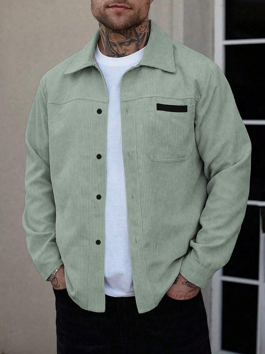 Men's Corduroy Shirt Jacket, Overshirt with Chest Pockets