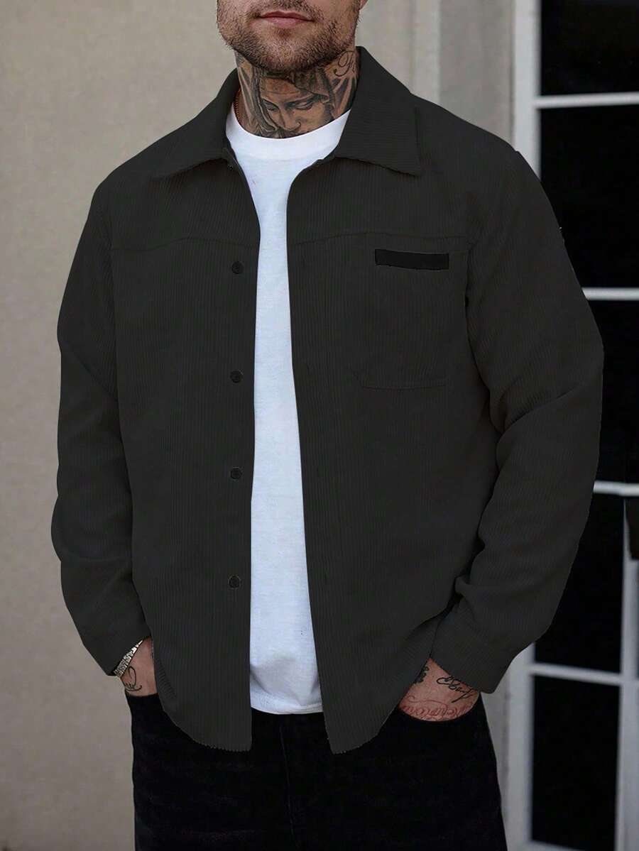 Men's Corduroy Shirt Jacket, Overshirt with Chest Pockets