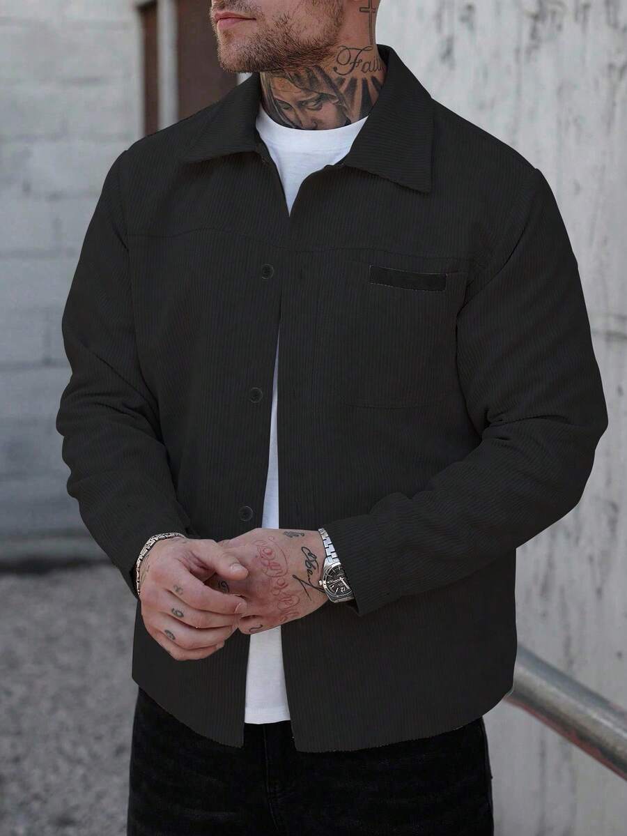 Men's Corduroy Shirt Jacket, Overshirt with Chest Pockets