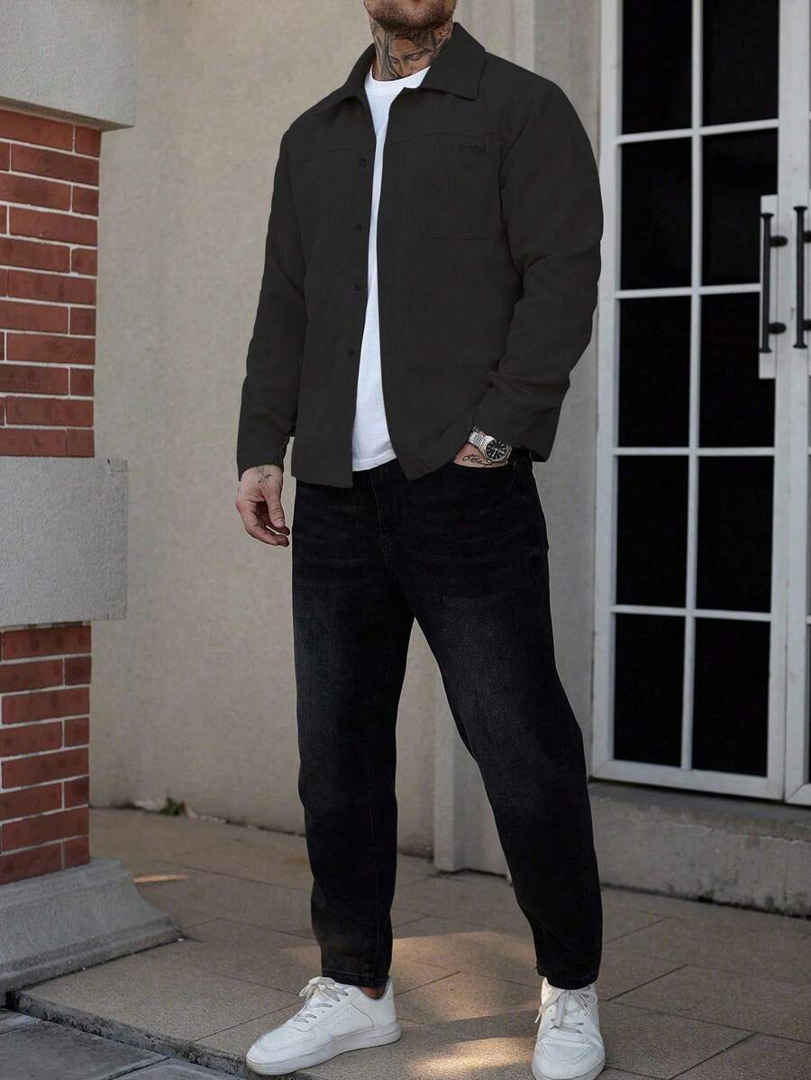 Men's Corduroy Shirt Jacket, Overshirt with Chest Pockets