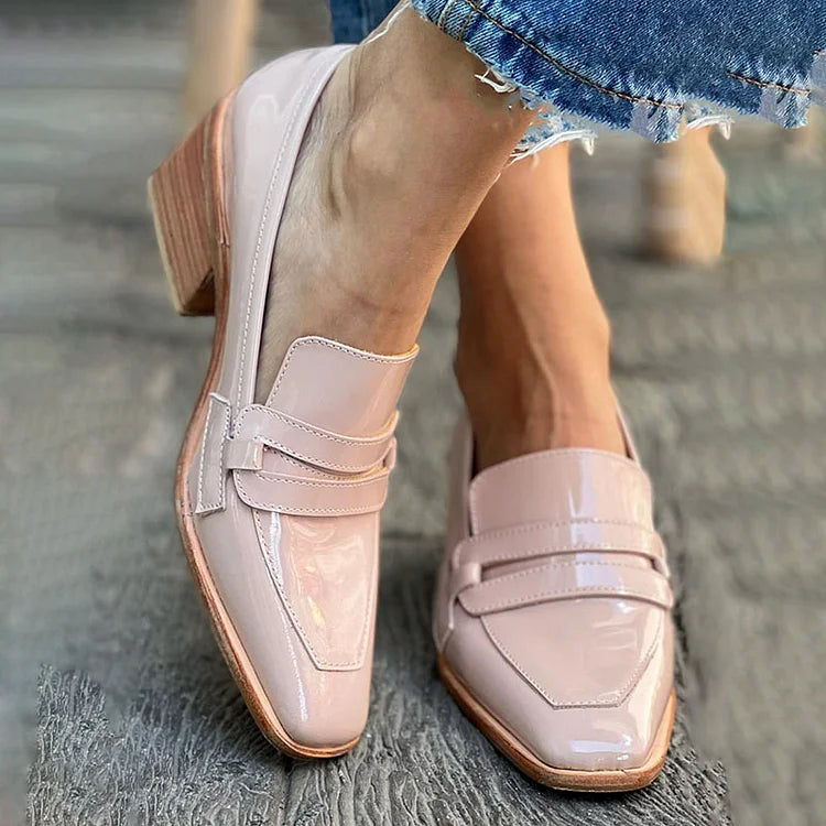 Lotte Glossy Block-Heel Loafers for Women