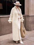 Women's Cream Knit Coat, Soft and Long
