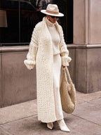 Women's Cream Knit Coat, Soft and Long