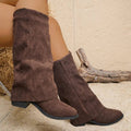 Slouch Boots Women, Mid-Calf Suede Fold-Over with Low Heel
