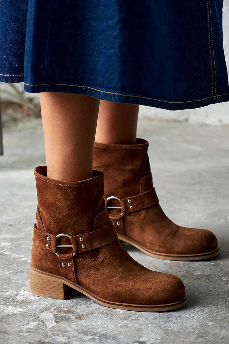 Women's Ankle Boots with Buckles – Vintage Brown