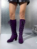 Tall Boots Women Lace Up Chunky Heel