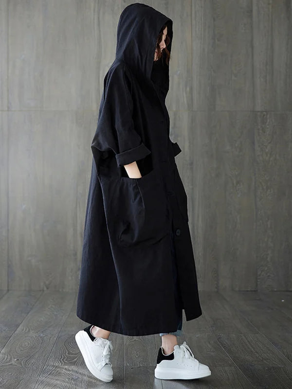 Women's Long Oversized Coat in Beige, Relaxed Fit
