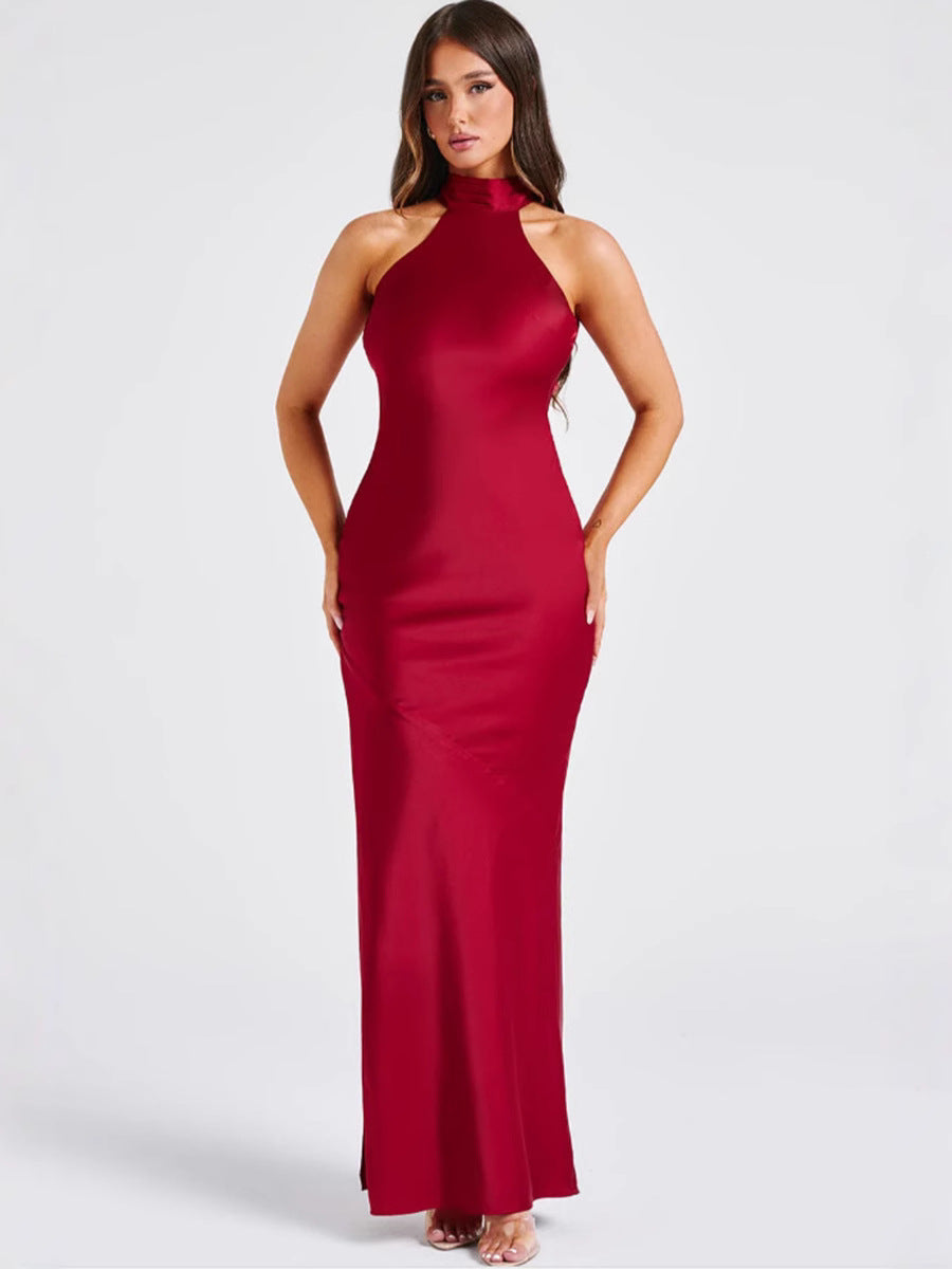 ZEYNEP Elegant Satin Halter Maxi Dress