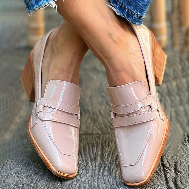 Lotte Glossy Block-Heel Loafers for Women