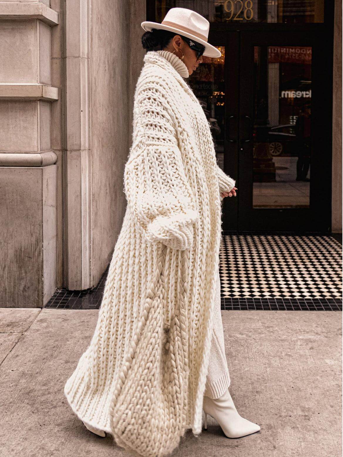 Women's Cream Knit Coat, Soft and Long