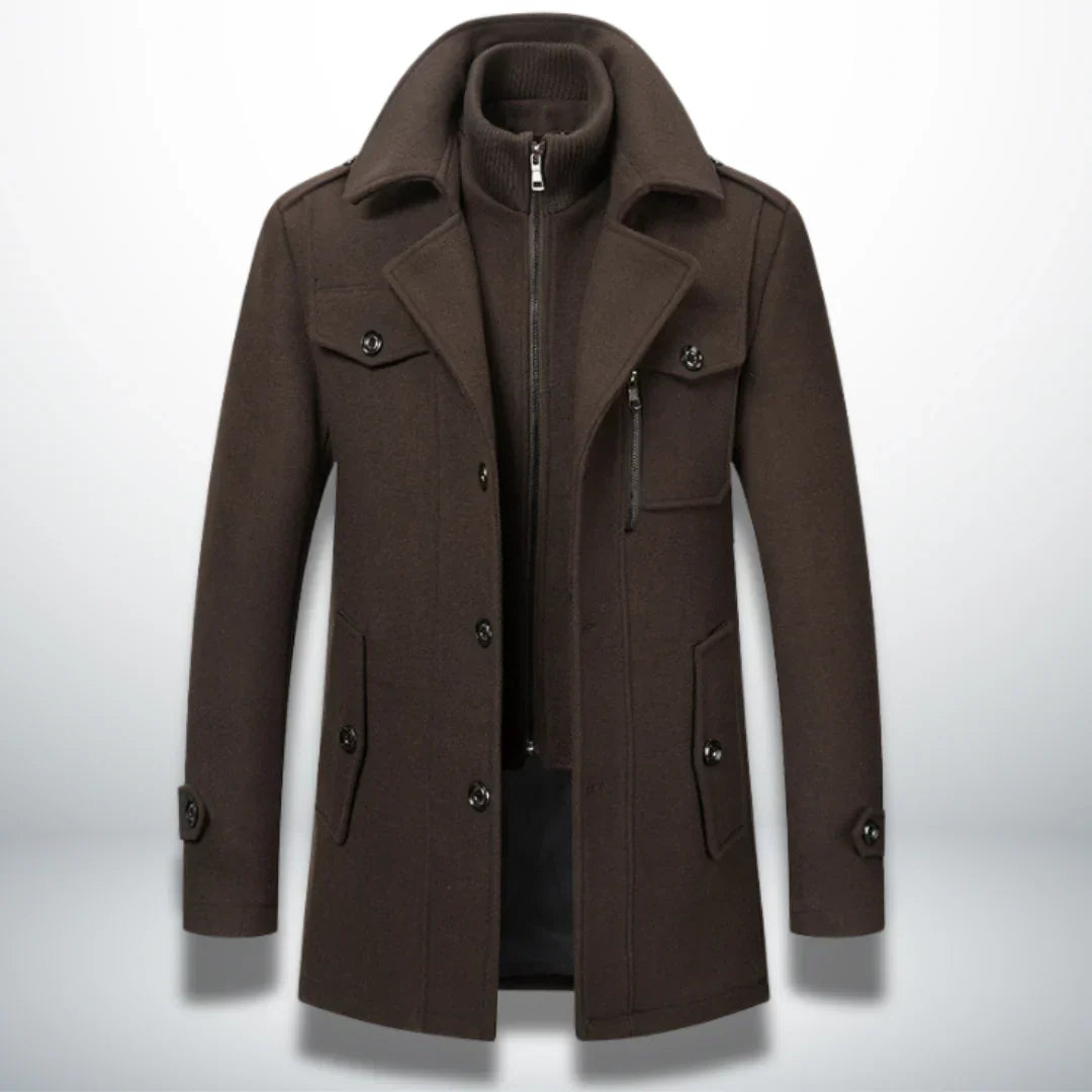Men's Double-Collar Trench Coat, Long and Elegant