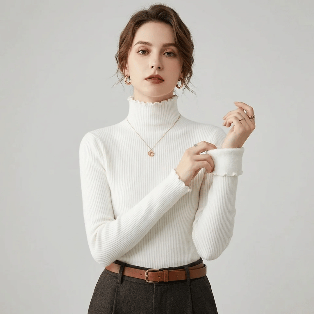 Women's Ribbed Turtleneck Sweater, Warm and Lined