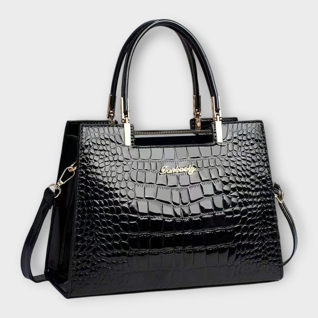 Olivia Glossy Croc-Embossed Handbag