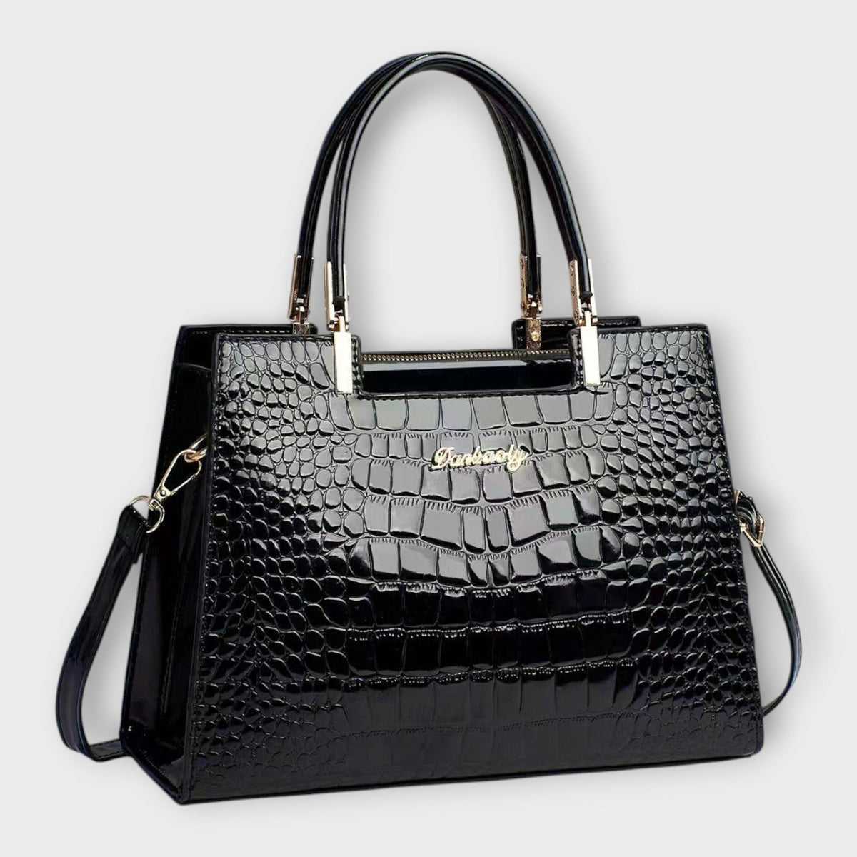 Olivia Glossy Croc-Embossed Handbag