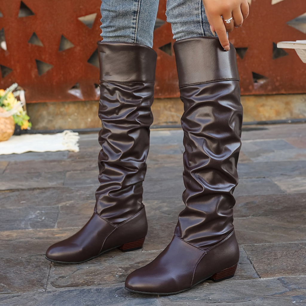Knee High Boots Women Slouch Block Heel