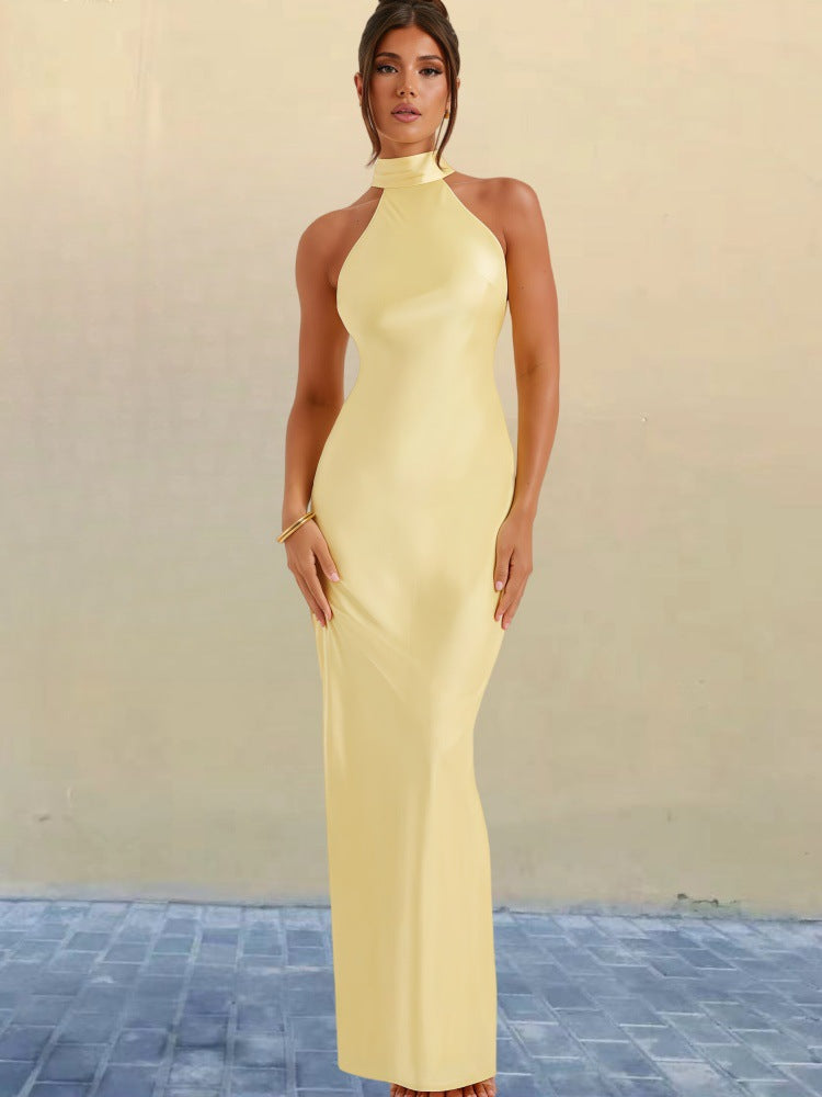 ZEYNEP Elegant Satin Halter Maxi Dress