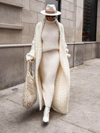 Women's Cream Knit Coat, Soft and Long