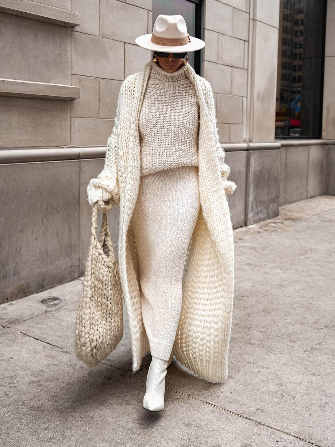 Women's Cream Knit Coat, Soft and Long