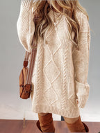 Midi Sweater Dress Women Cable Knit Long Sleeve