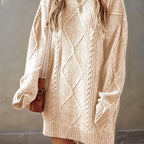 Midi Sweater Dress Women Cable Knit Long Sleeve