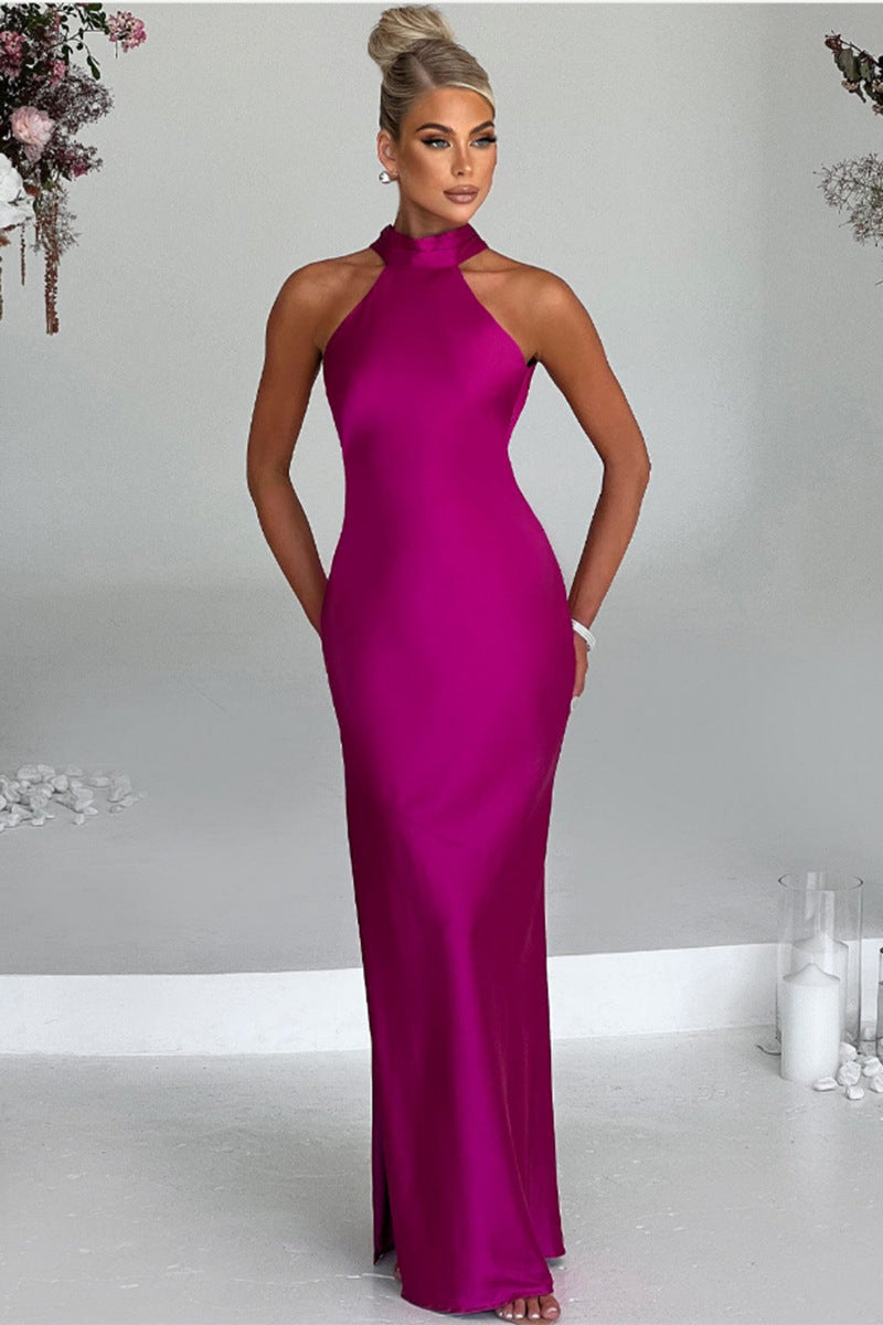 ZEYNEP Elegant Satin Halter Maxi Dress