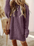 Midi Sweater Dress Women Cable Knit Long Sleeve