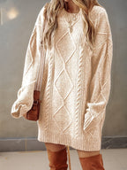 Midi Sweater Dress Women Cable Knit Long Sleeve